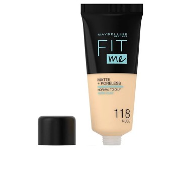 Maybelline Fit Me Matte & Poreless Foundation 118 Nude – medium dekkende foundation voor normale tot vette huid met matte